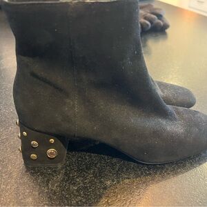Black Suede Ankle Boots with Studded Heel